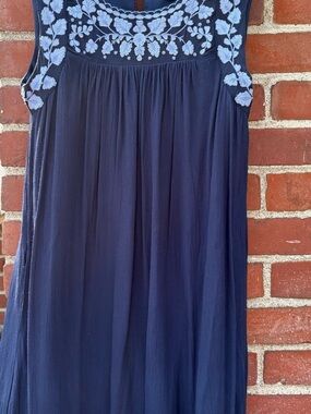 Lucky Brand Navy Blue Sleeveless Embroidered Yoke Dress